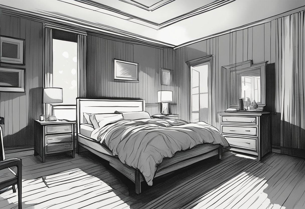 Camera da letto buia con persona che si rigira nel letto mostrando segni di ansia notturna