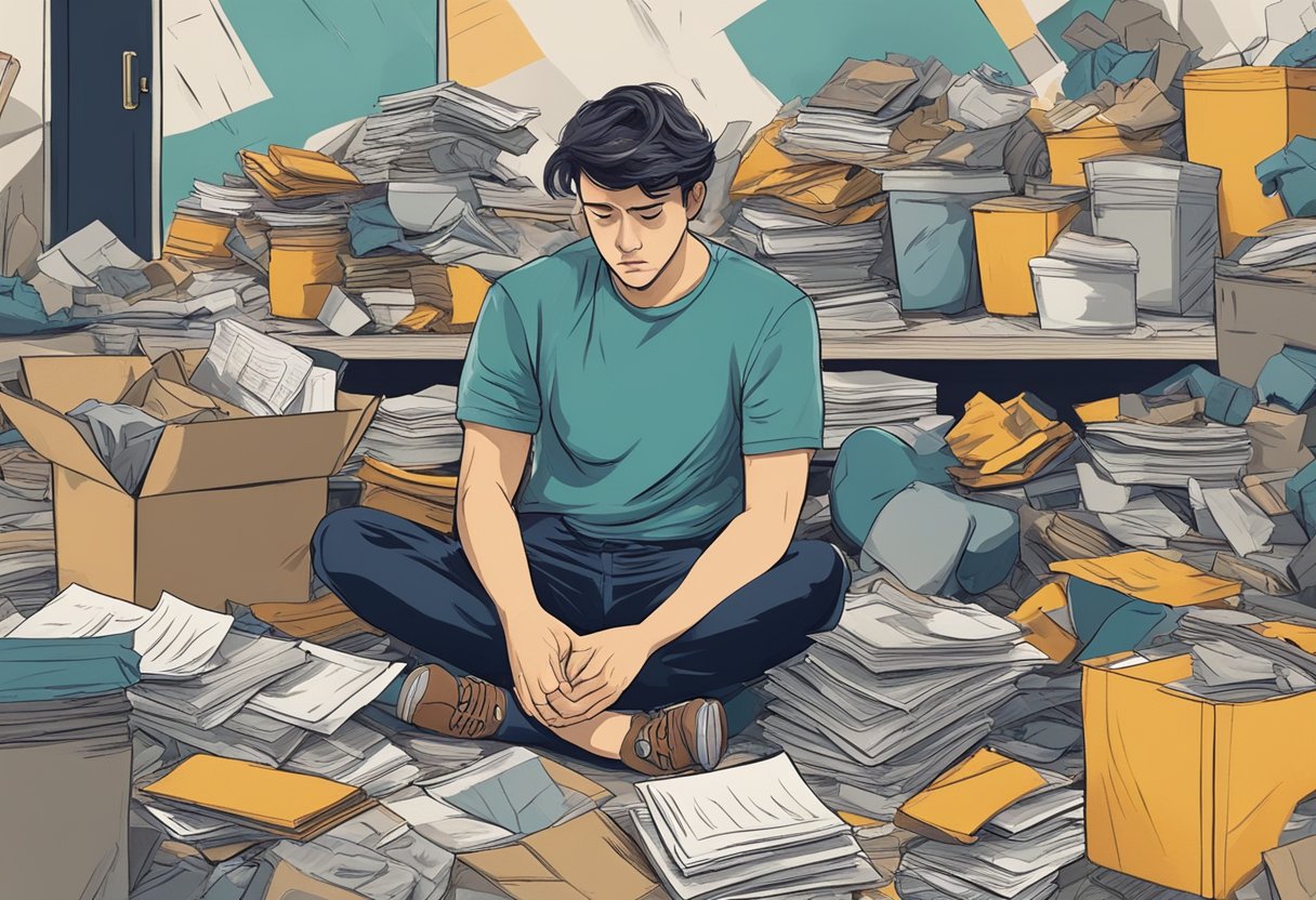 Persona seduta con espressione angosciata che mostra segni di stress e ansia